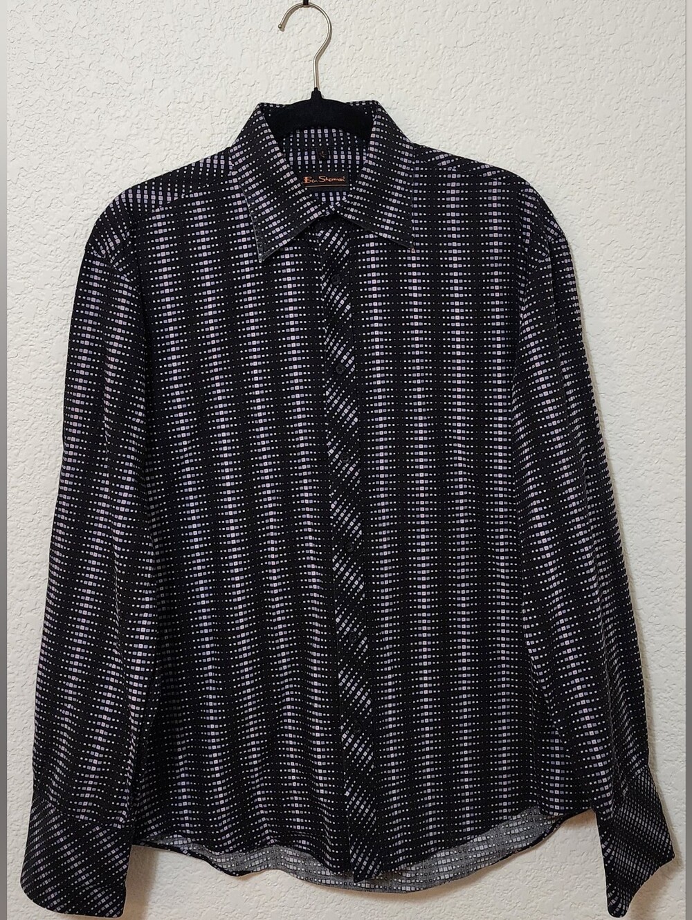 BEN SHERMAN Mens M Black Op Art Geo Wavy Print Cotton Button Down Shirt EUC